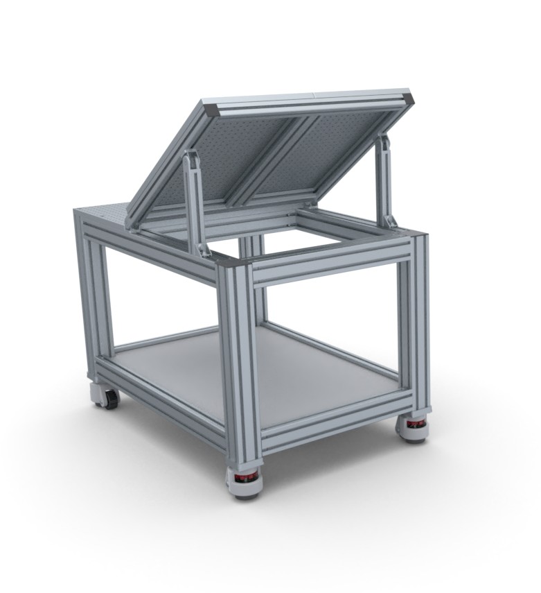 Stół pod robota przemysłowego Dobot wykonany z profili aluminiowych z uchylnym blatem roboczym